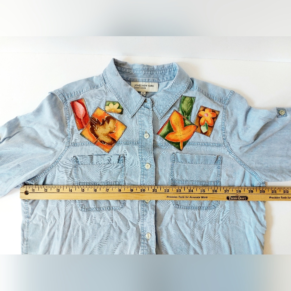 Autumn Leaf Patchwork Light Chambray Denim Shirt … - image 6